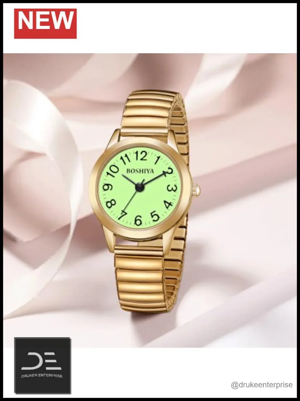 Small Gold Watch for Women Easy Reader Analog Quartz Stainless Steel Expansion